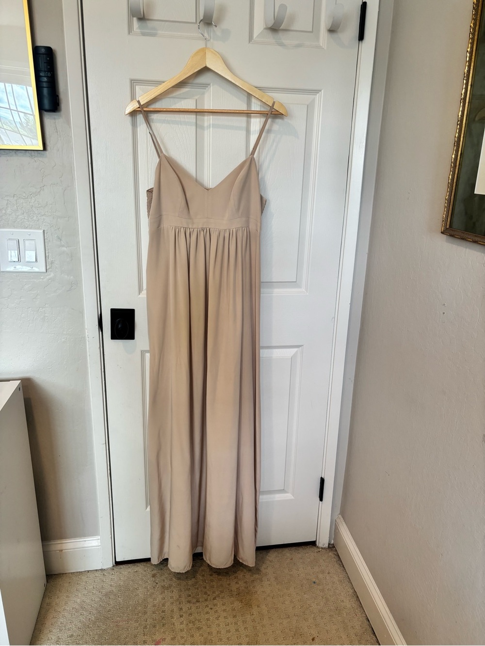 Amanda Uprichard Beige Spaghetti-Strap Silk Maxi Dress